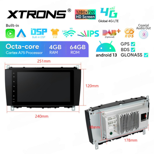 XTRONS 8″ Android Auto & Apple CarPlay Multimeedia (Mercedes-Benz CLK-Klass A209 & C209) 2002-2009 - Image 6